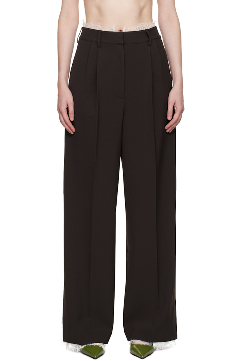 Stretch polyester- and viscose-blend barathea trousers.

· Lace trim at waistband and vented cuffs
· Belt loops
· Four-pocket styling
· Zip-fly
· Pleats at front
· Creased legs

Supplier color: Umber