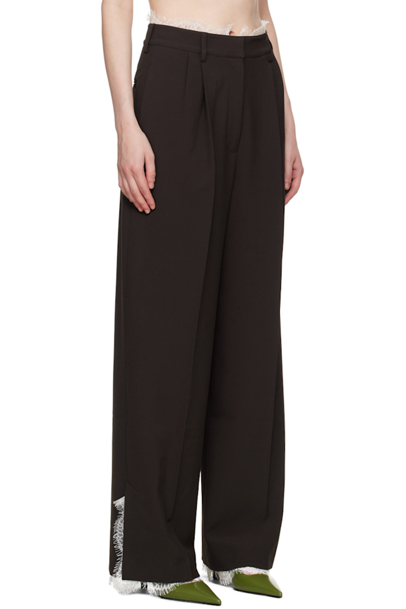 Stretch polyester- and viscose-blend barathea trousers.

· Lace trim at waistband and vented cuffs
· Belt loops
· Four-pocket styling
· Zip-fly
· Pleats at front
· Creased legs

Supplier color: Umber