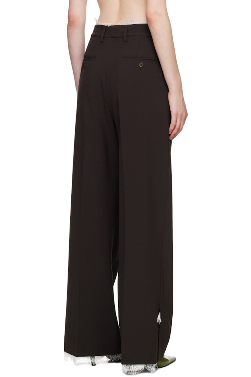 Stretch polyester- and viscose-blend barathea trousers.

· Lace trim at waistband and vented cuffs
· Belt loops
· Four-pocket styling
· Zip-fly
· Pleats at front
· Creased legs

Supplier color: Umber