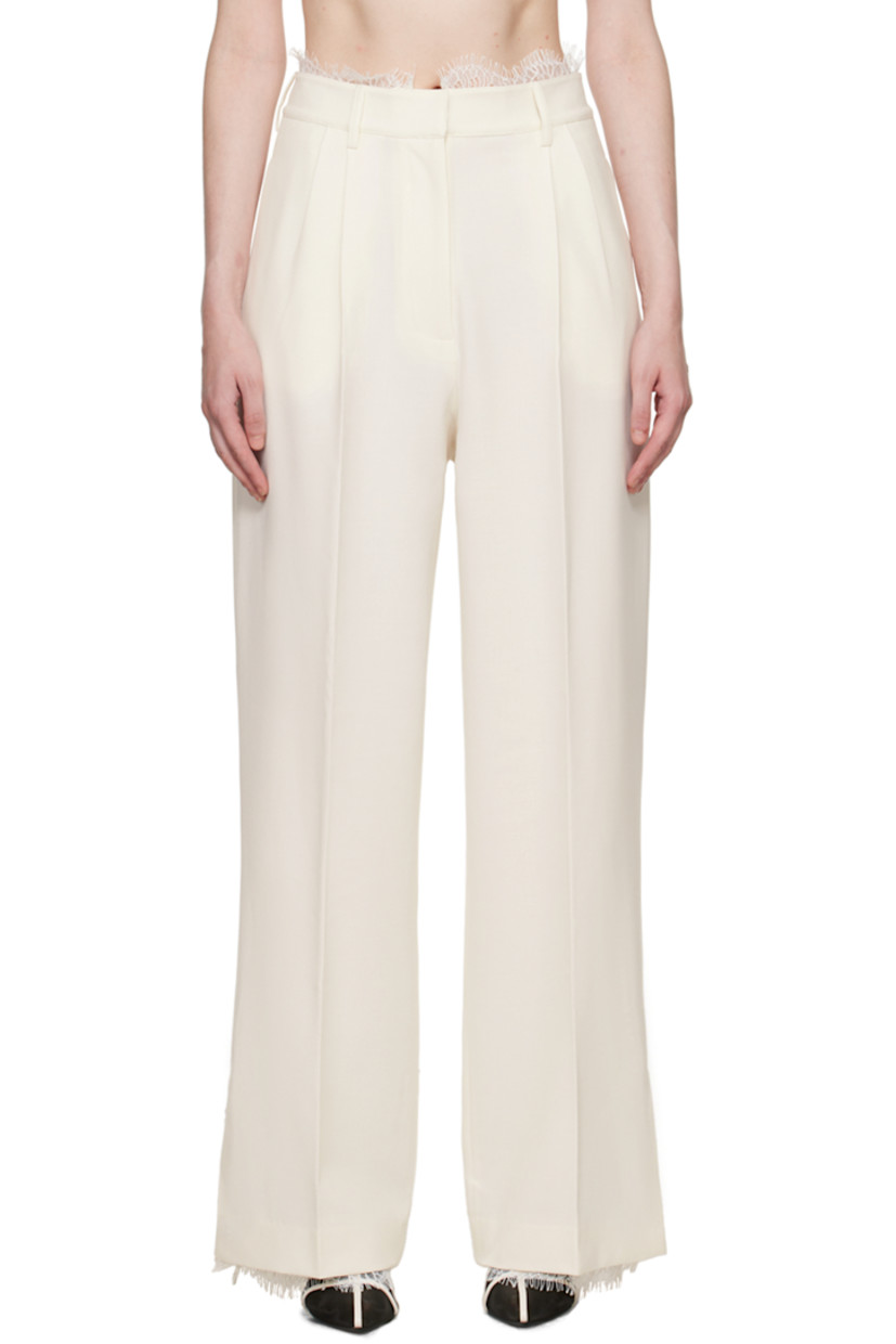 Stretch polyester- and viscose-blend barathea trousers.

· Lace trim at waistband and vented cuffs
· Belt loops
· Four-pocket styling
· Zip-fly
· Pleats at front
· Creased legs

Supplier color: Alabaster