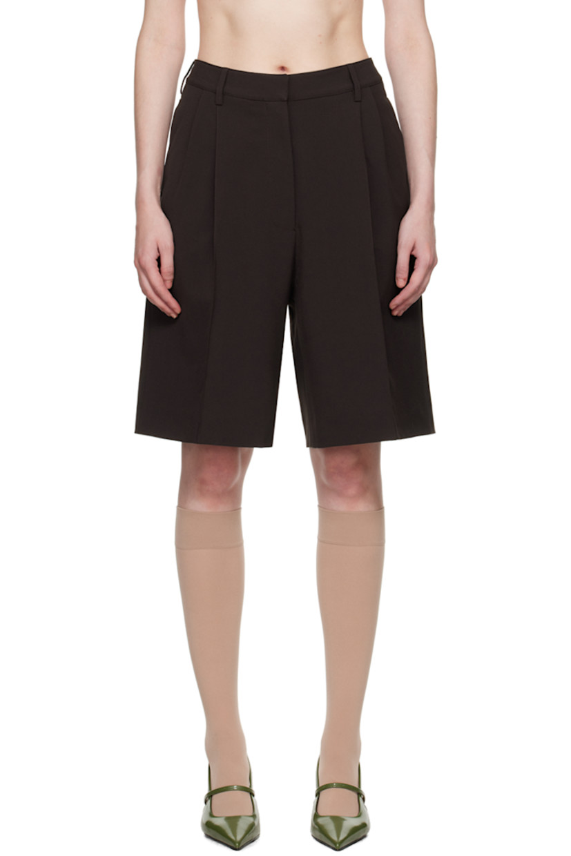 Stretch polyester- and viscose-blend barathea shorts.

· Belt loops
· Four-pocket styling
· Zip-fly
· Pleats and tucks at front
· Creased legs

Supplier color: Umber