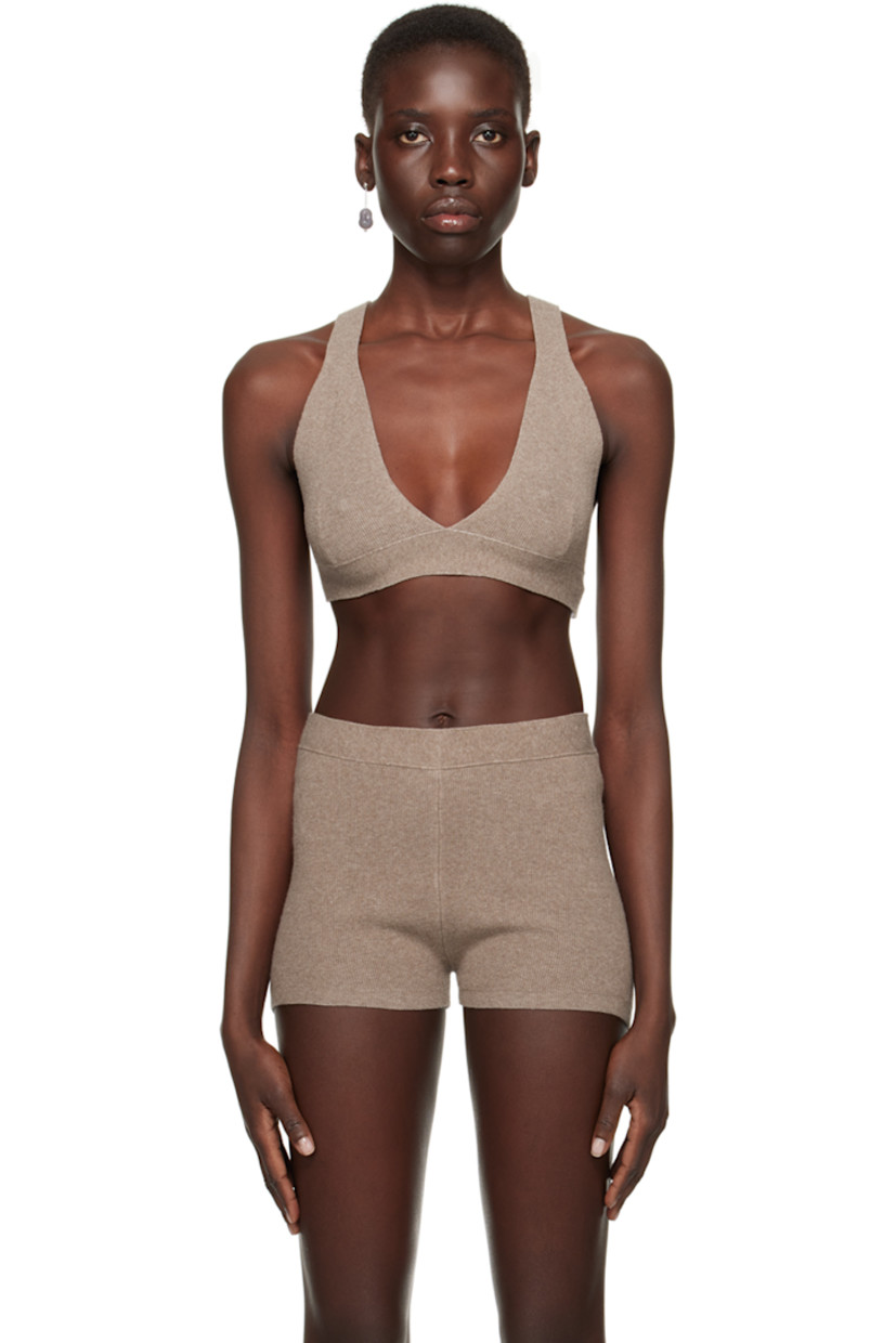 Lightweight rib knit stretch pima cotton bralette.

· Plunging V-neck
· Fixed shoulder straps

Supplier color: Wood