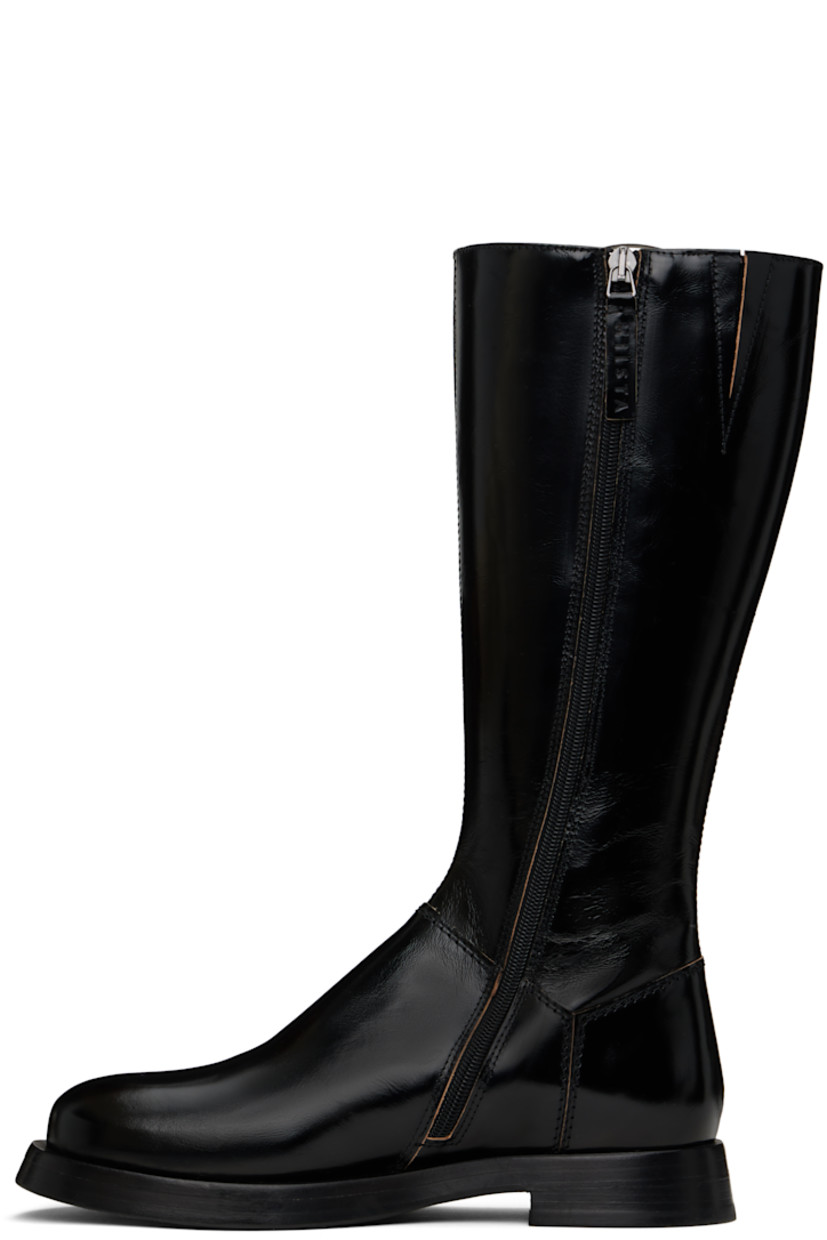 Knee-high patent leather boots in black.

· Elasticized gusset at collar
· Zip closure at side
· Leather logo flag at zip closure
· Stacked leather heel
· Leather sole

Supplier color: Black