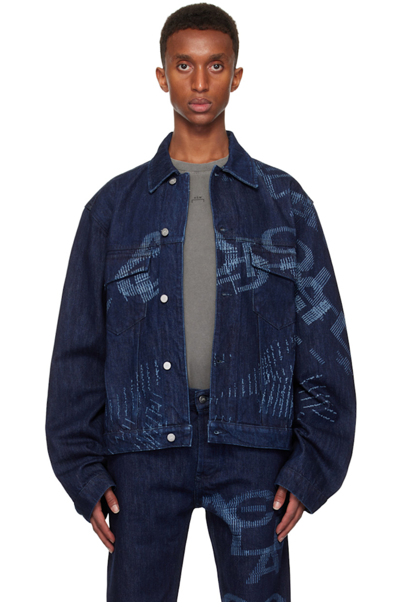 Relaxed-fit 14 oz non-stretch denim jacket. Laser-printed graphics throughout.

· Spread collar
· Button closure
· Flap and seam pockets
· Single-button barrel cuffs
· Button tabs and faded patch at back hem
· Logo-engraved silver-tone hardware

Supplier color: Blue