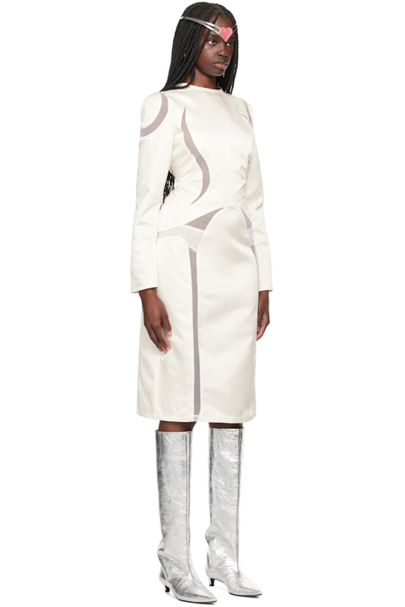 Viscose- and silk-blend satin and sheer tulle dress. 

· Paneled construction 
· Round neck
· Concealed zip closure at back
· Unlined

Part of the exclusive SSENSE Bridal capsule.

Supplier color: White
