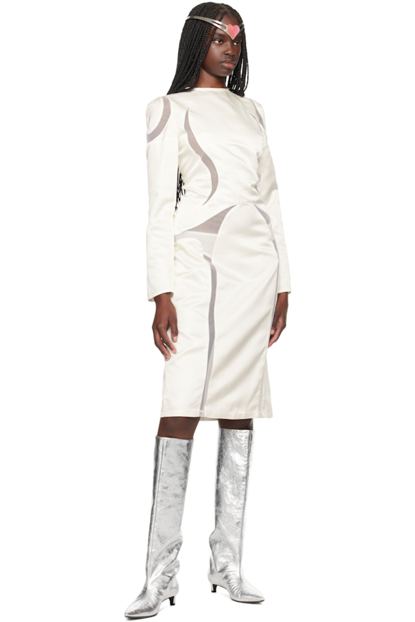 Viscose- and silk-blend satin and sheer tulle dress. 

· Paneled construction 
· Round neck
· Concealed zip closure at back
· Unlined

Part of the exclusive SSENSE Bridal capsule.

Supplier color: White