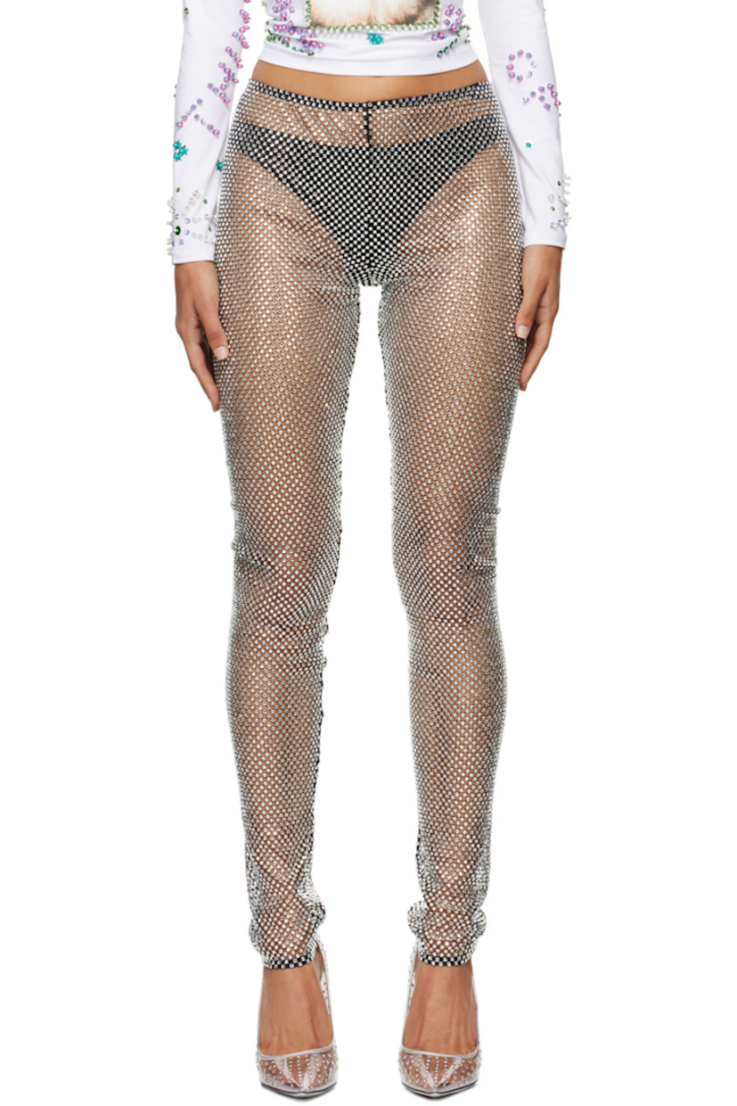 Sheer polyester mesh leggings. Crystal-cut appliqués throughout. 

Supplier color: Stretch fishnet