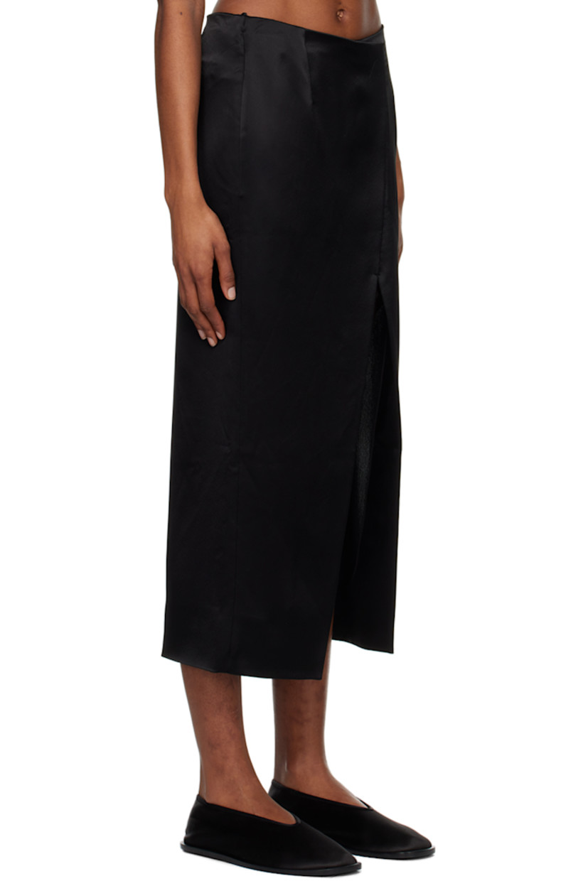 Triacetate-blend satin skirt. 

· Wrap construction
· Central vent at hem
· Concealed zip closure at back 

Supplier color: Black