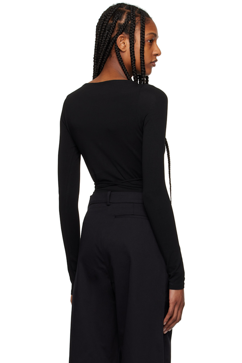 Stretch viscose crepe jersey bodysuit. 

· Crewneck
· Keyhole cutout at chest
· Wraparound self-tie strap at waist
· Press-stud closure at bottom

Supplier color: Black