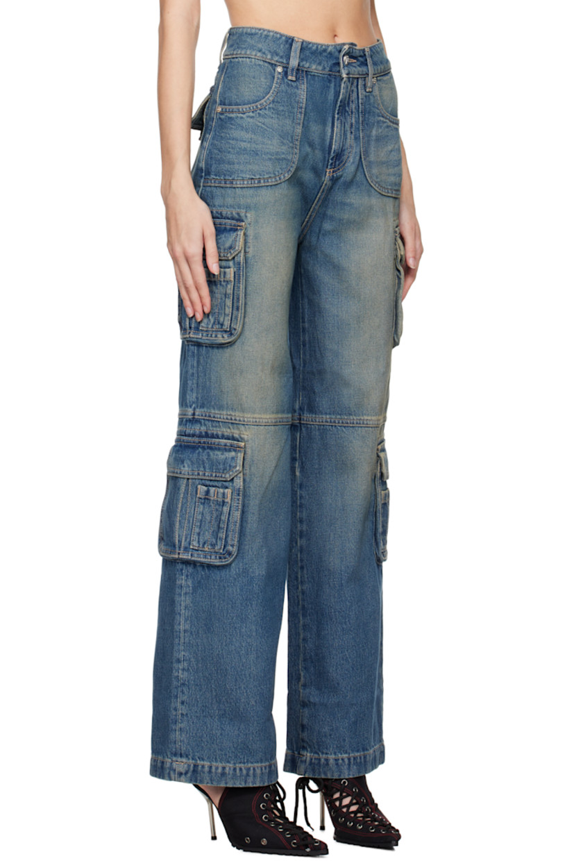 Loose-fit non-stretch denim jeans. Fading and whiskering throughout.

· Belt loops
· Four-pocket styling
· Zip-fly
· Cargo pockets at outseams
· Logo-engraved silver-tone hardware

Supplier color: Malibu blue