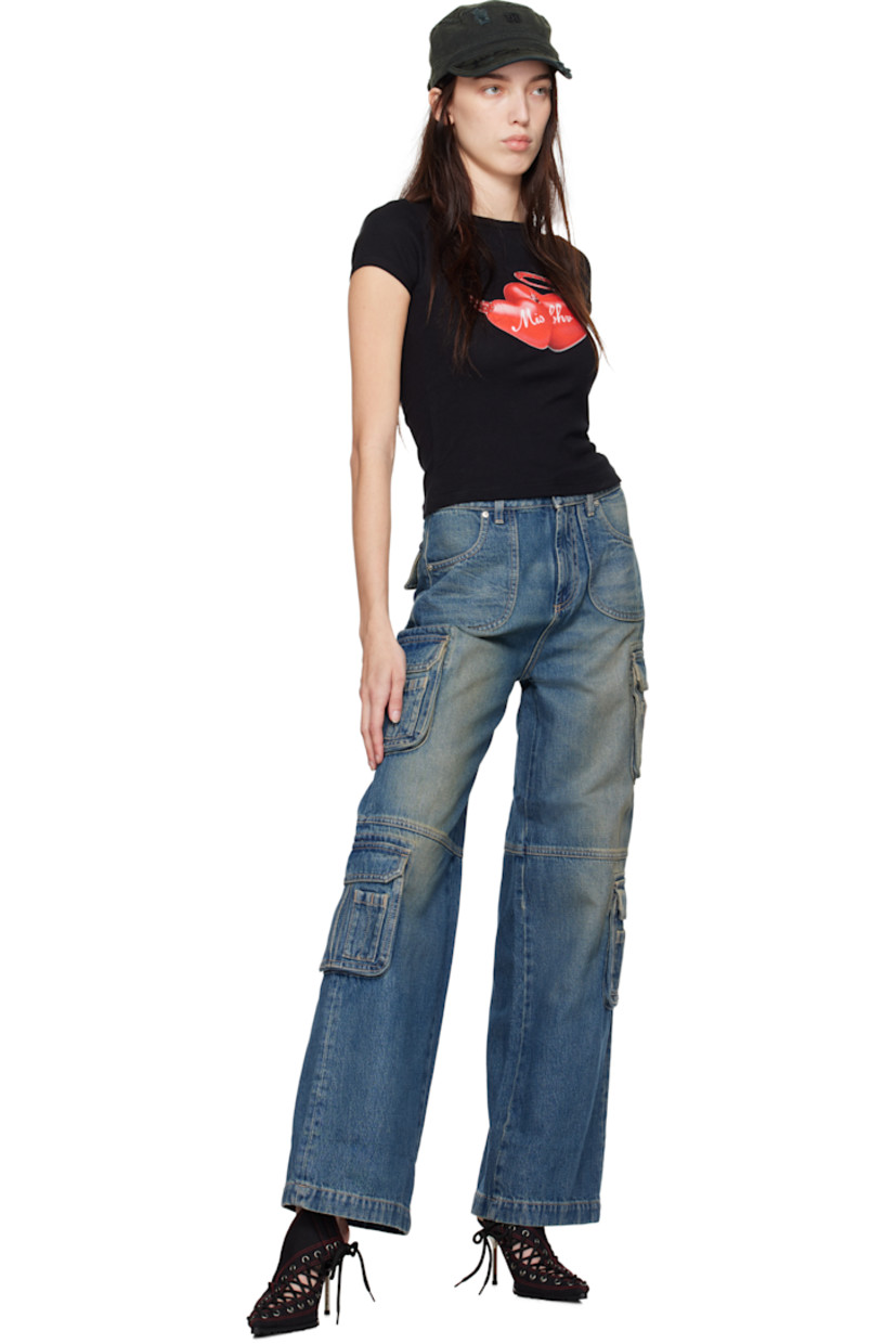 Loose-fit non-stretch denim jeans. Fading and whiskering throughout.

· Belt loops
· Four-pocket styling
· Zip-fly
· Cargo pockets at outseams
· Logo-engraved silver-tone hardware

Supplier color: Malibu blue