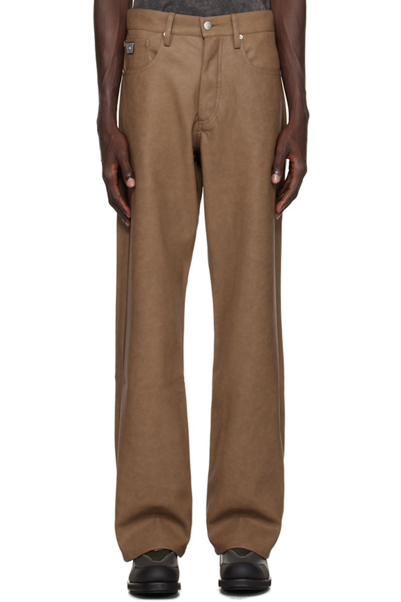 Grained faux-leather trousers.

· Belt loops
· Five-pocket styling
· Button-fly
· Logo plaque at coin pocket
· Bonded faux-suede lining
· Logo-embossed silver-tone hardware

Supplier color: Brown