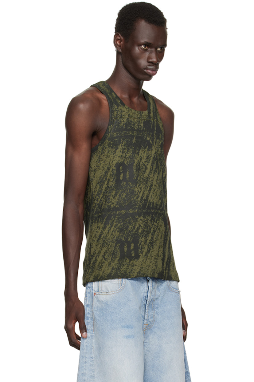 Stretch cotton jersey tank top. Graphic and logo pattern printed throughout.

· Rib knit scoop neck and armscyes
· Racerback

Supplier color: Khaki