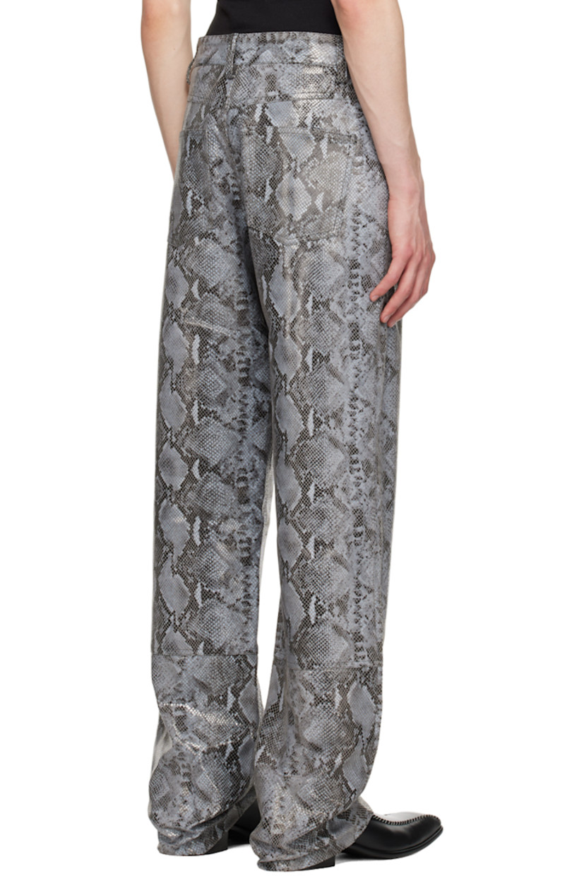 Snake-embossed lambskin pants. 

· Paneled construction 
· Belt loops
· Five-pocket styling
· Zip-fly
· Partial satin lining 

Available exclusively at SSENSE.

Supplier color: Python