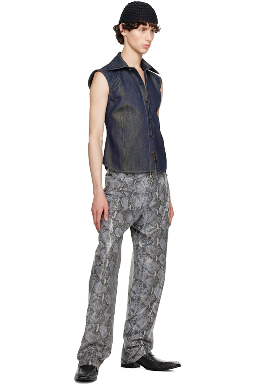 Snake-embossed lambskin pants. 

· Paneled construction 
· Belt loops
· Five-pocket styling
· Zip-fly
· Partial satin lining 

Available exclusively at SSENSE.

Supplier color: Python