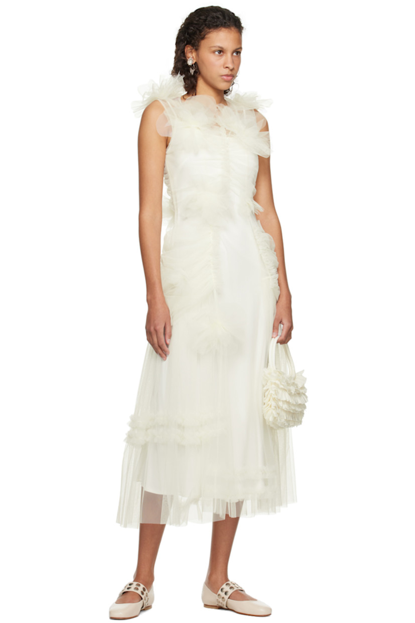 Buffed leather Mary Jane-style ballerina flats in off-white.

· Square toe
· Studded adjustable press-stud strap at vamp
· Logo embossed at padded footbed
· Rubber heel
· Leather sole 
· Silver-tone hardware

Part of the exclusive SSENSE Bridal capsule.

Supplier color: Off white