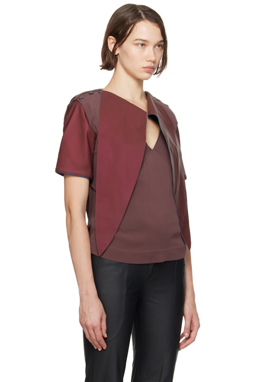 Grained leather and cotton faille top. 

· Paneled construction
· Shawl collar 
· Press-stud tabs at shoulders
· Draped open back 
· Full plain-woven lining 

Part of the ECCO.kollektive x Kiko Kostadinov collaboration.

Supplier color: Burgundy/Rhodonite