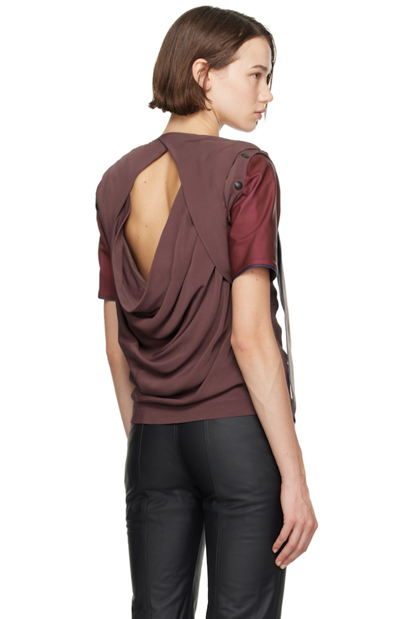 Grained leather and cotton faille top. 

· Paneled construction
· Shawl collar 
· Press-stud tabs at shoulders
· Draped open back 
· Full plain-woven lining 

Part of the ECCO.kollektive x Kiko Kostadinov collaboration.

Supplier color: Burgundy/Rhodonite
