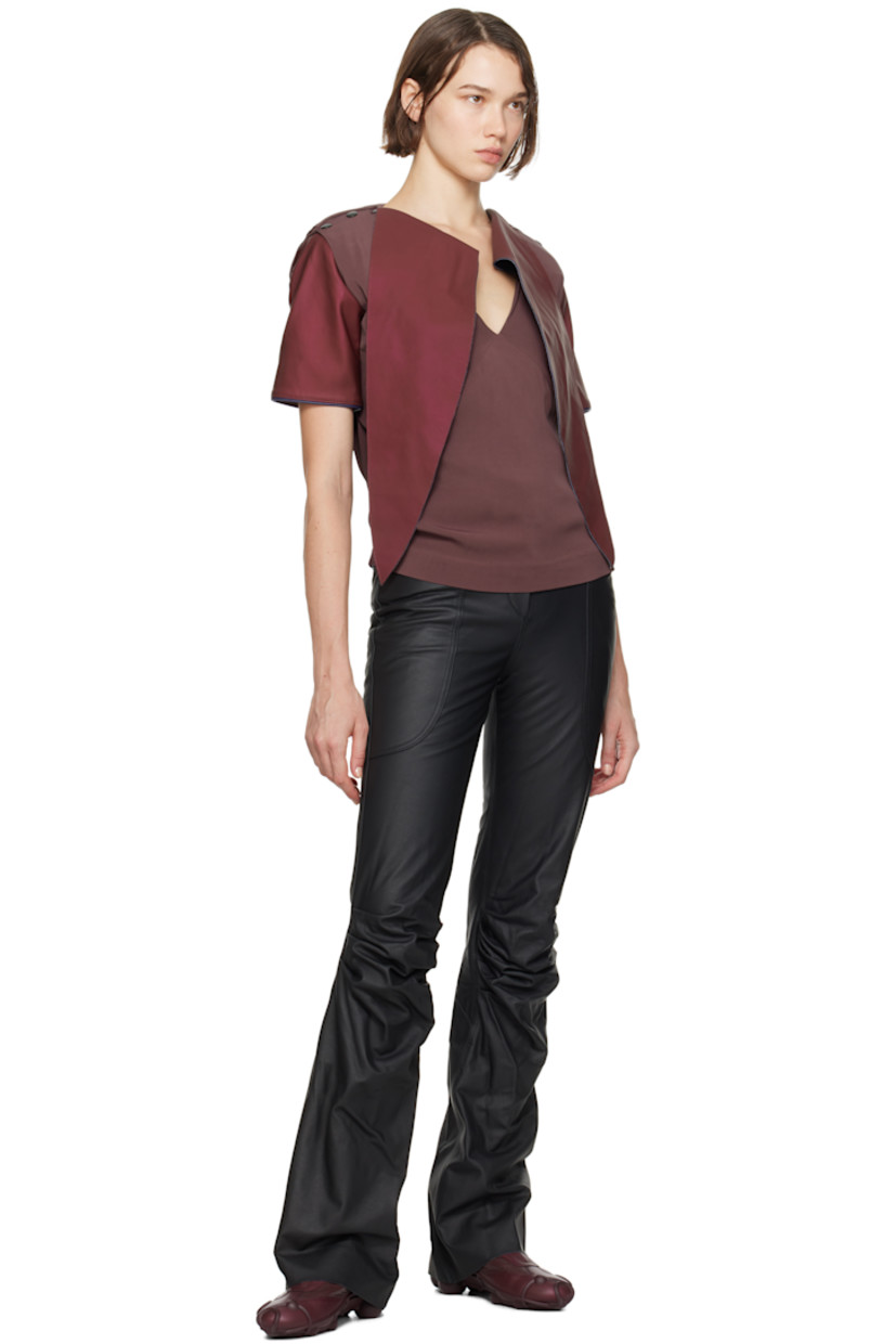 Grained leather and cotton faille top. 

· Paneled construction
· Shawl collar 
· Press-stud tabs at shoulders
· Draped open back 
· Full plain-woven lining 

Part of the ECCO.kollektive x Kiko Kostadinov collaboration.

Supplier color: Burgundy/Rhodonite