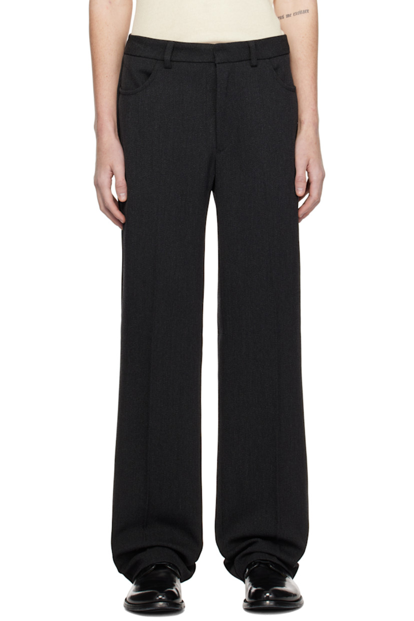 Straight-leg polyester- and wool-blend twill trousers. 

· Low-rise 
· Belt loops 
· Four-pocket styling 
· Creased legs 

Supplier color: Black Melange