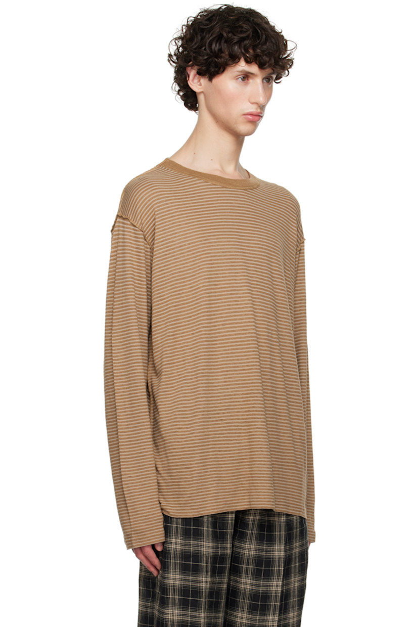 Lightweight linen-blend jersey T-shirt. Stripes and exposed seams throughout.

· Rib knit crewneck
· Dropped shoulders

Supplier color: Brown Mauve stripe