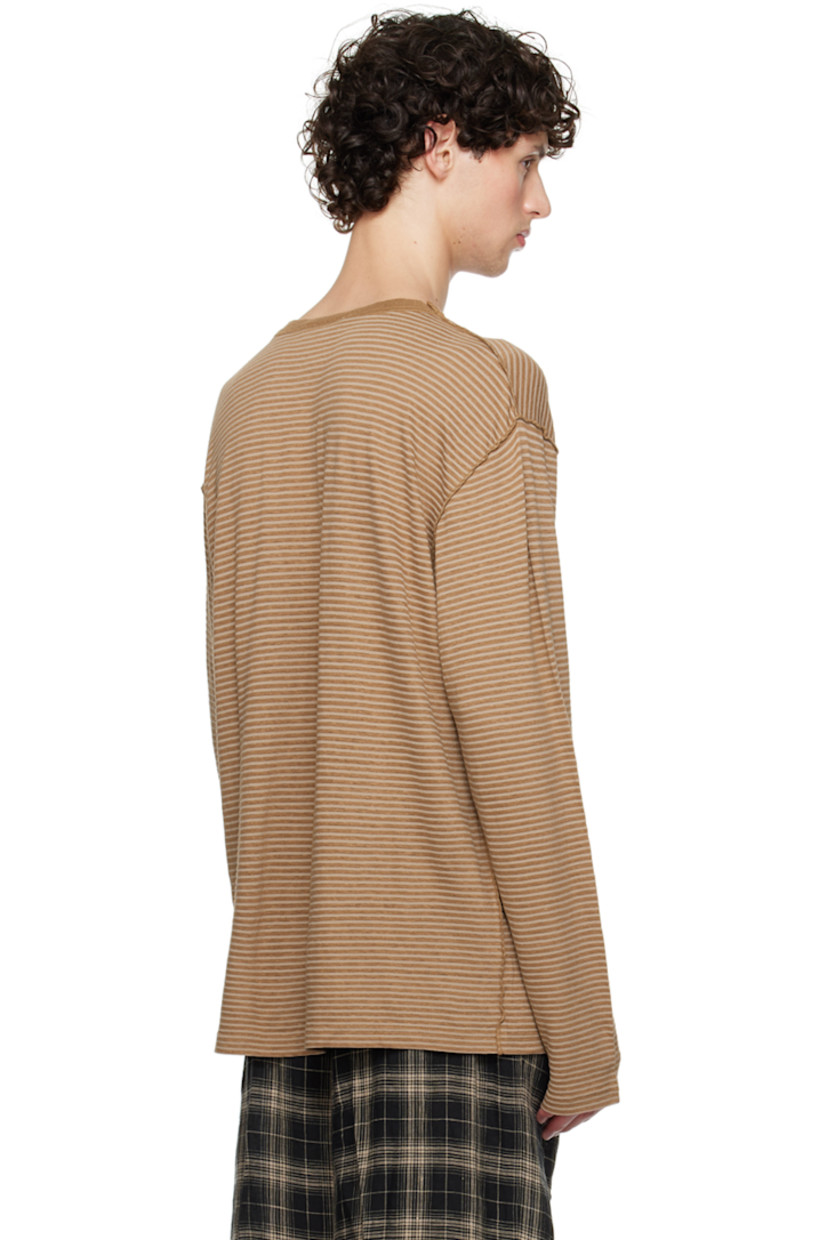 Lightweight linen-blend jersey T-shirt. Stripes and exposed seams throughout.

· Rib knit crewneck
· Dropped shoulders

Supplier color: Brown Mauve stripe