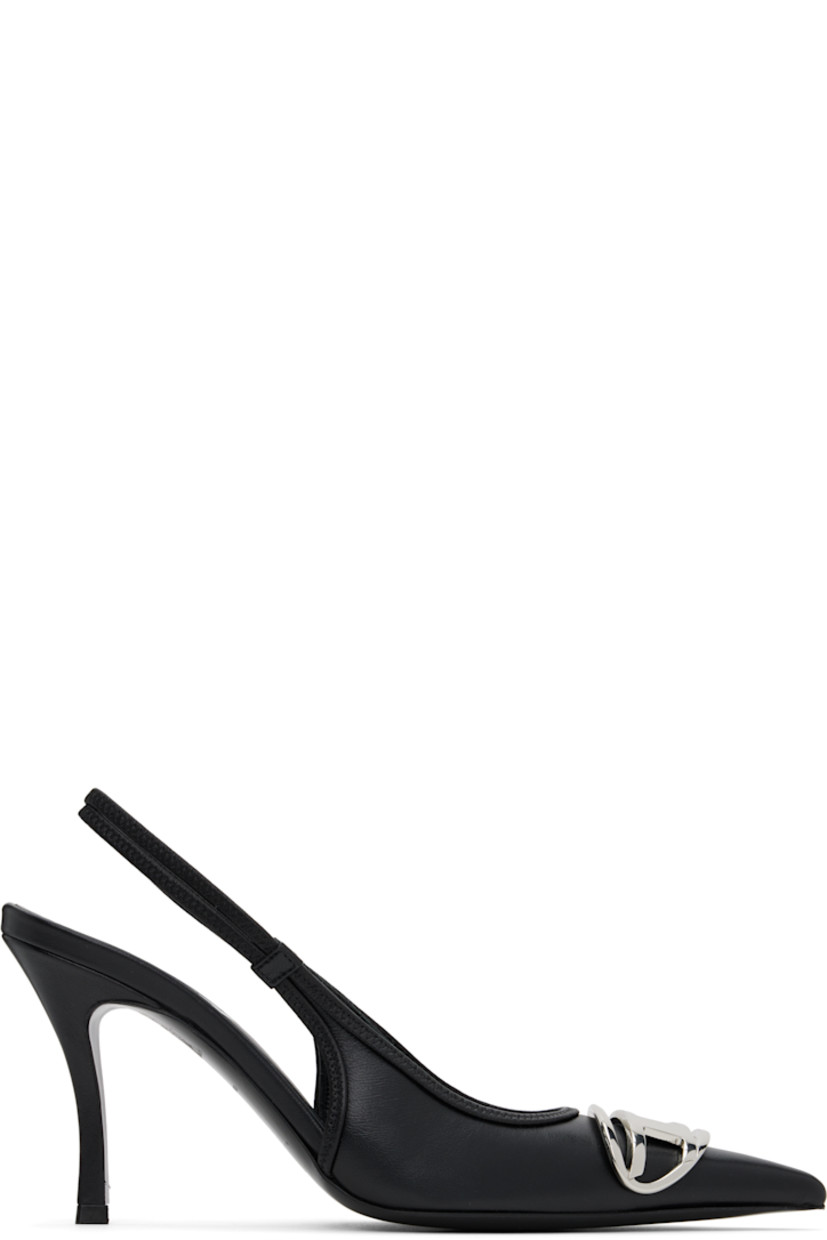Grained nappa leather heels in black.

· Pointed toe
· Silver-tone logo hardware at vamp
· Elasticized slingback strap
· Grained leather lining
· Logo stamp at padded leather footbed
· Covered stiletto heel with rubber injection
· Leather sole
· Heel: H3.5"

Supplier color: Black