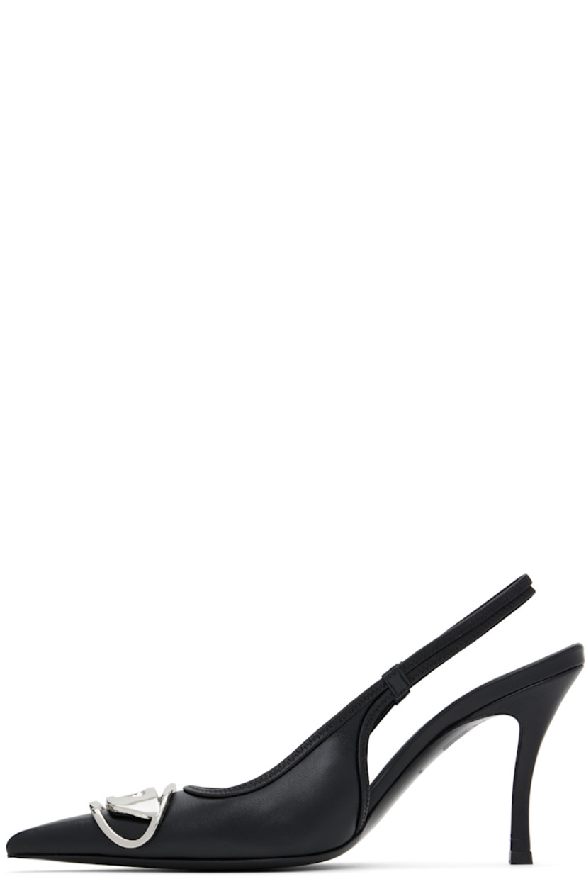 Grained nappa leather heels in black.

· Pointed toe
· Silver-tone logo hardware at vamp
· Elasticized slingback strap
· Grained leather lining
· Logo stamp at padded leather footbed
· Covered stiletto heel with rubber injection
· Leather sole
· Heel: H3.5"

Supplier color: Black