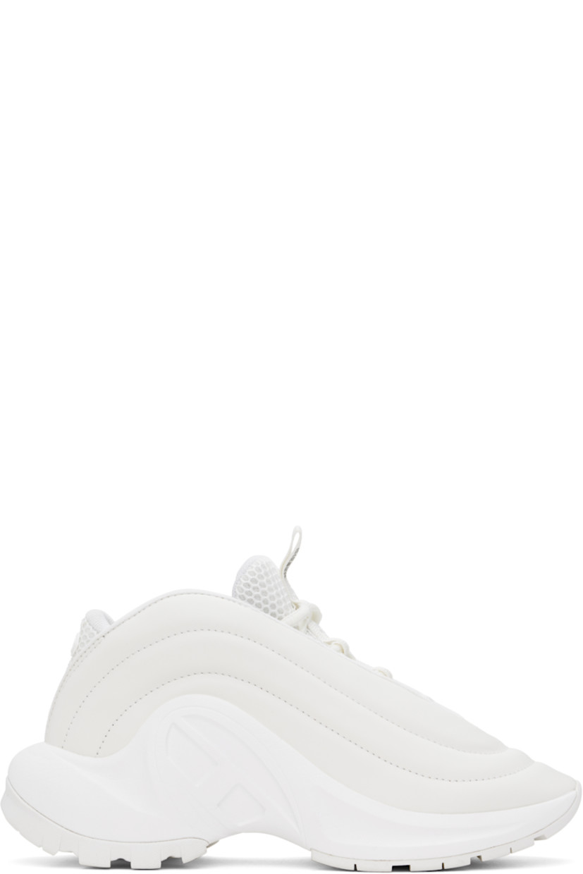 Low-top quilted buffed faux-leather sneakers in off-white.

· Lace-up closure
· Logo-bonded pull-loop at padded tongue
· Padded collar
· Logo appliqué at mesh heel counter
· Mesh lining
· Logo embossed at foam rubber midsole
· Treaded rubber sole

Supplier color: White