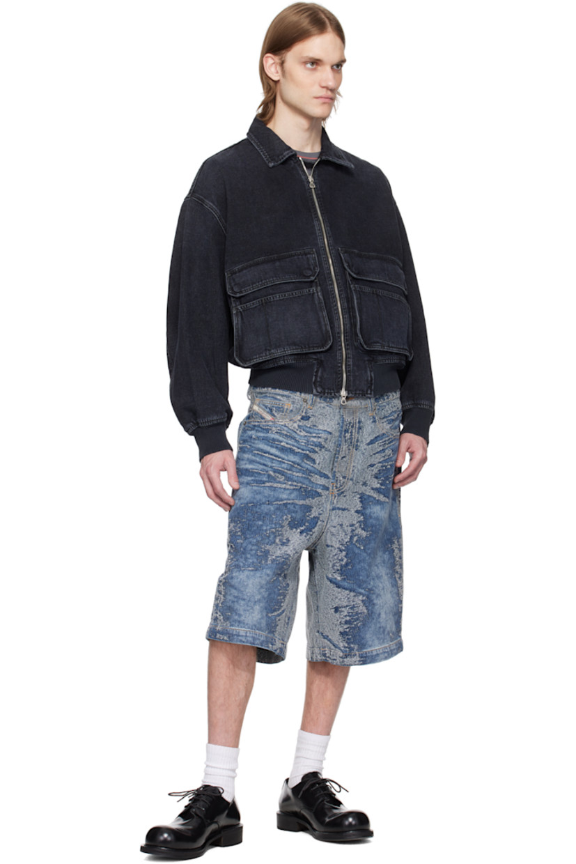 Non-stretch denim shorts. Laser-etched fading, whiskering, and distressing throughout. 

· Belt loops
· Five-pocket styling
· Button fly
· Logo patch at coin pocket and back waistband
· Logo-engraved antiqued silver-tone hardware
· Contrast stitching in tan

Supplier color: Blue
