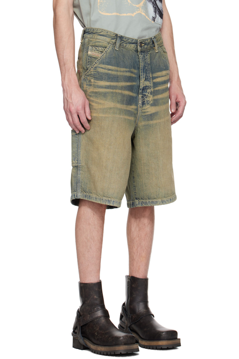 Non-stretch denim shorts. Fading and whiskering throughout.

· Belt loops
· Five-pocket styling
· Button fly
· Logo patch at coin pocket
· Hammer loop at outseam
· Patch pockets at outseam
· Logo embroidered at back pocket

Supplier color: Brown/Blue