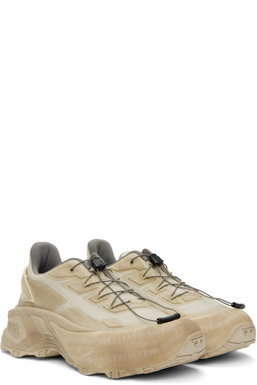 Low-top coated ripstop sneakers in beige.

· Fading and bonded trim throughout
· Cord-lock lace-up closure
· Logo bonded at padded tongue
· Padded collar
· Rubberized pull-loop at heel counter
· Jersey and mesh lining
· Logo embossed at platform midsole
· Treaded rubber sole
· Platform: H2"

Supplier color: Beige