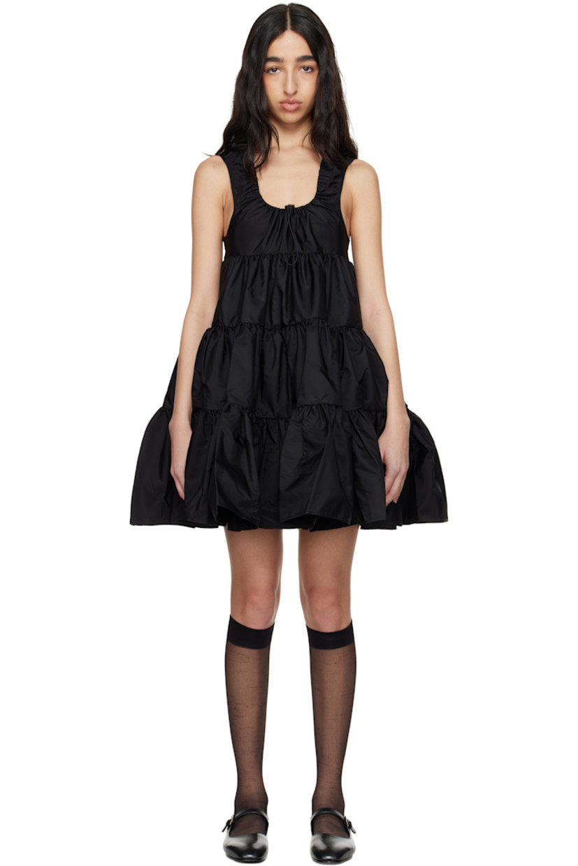 Nylon taffeta minidress. Gathering throughout.

· Bungee-style drawstring at scoop neck
· Seam pockets
· Tiered skirt

Supplier color: Black