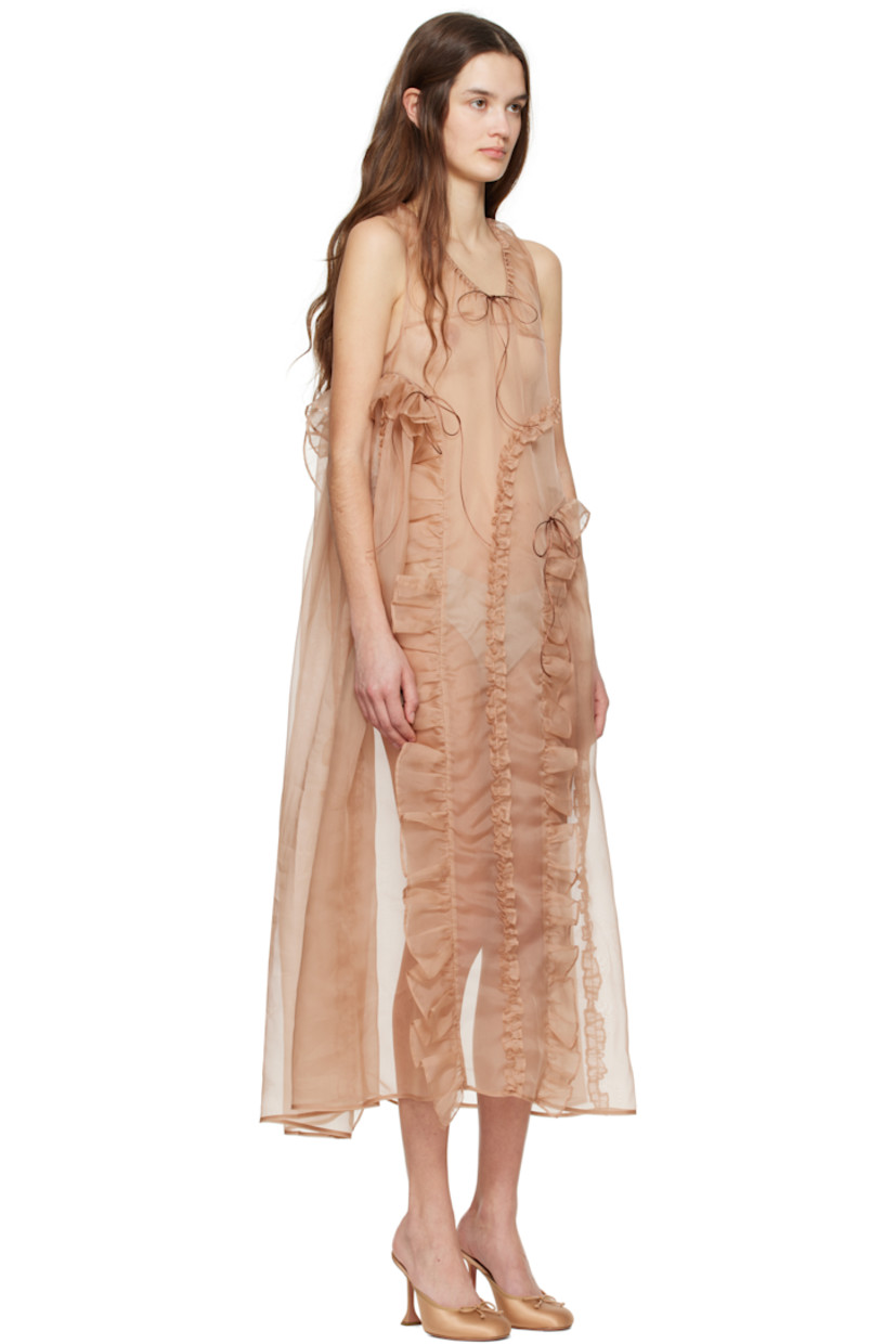 Semi-sheer silk organza midi dress. Ruffled trim throughout.

· Positive Luxury Butterfly Mark-certified
· Tiered construction 
· Gathering at scoop neck 
· Self-tie fastening at chest and front 

Supplier color: Chestnut