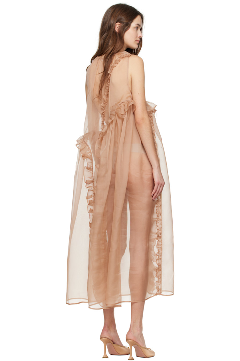 Semi-sheer silk organza midi dress. Ruffled trim throughout.

· Positive Luxury Butterfly Mark-certified
· Tiered construction 
· Gathering at scoop neck 
· Self-tie fastening at chest and front 

Supplier color: Chestnut
