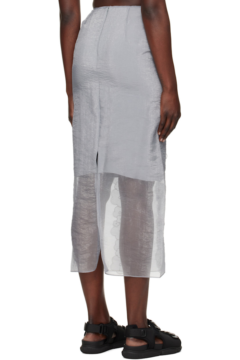 Sheer crinkled nylon- and polyester-blend organza midi skirt.

· Embroidered floral appliqués at front
· Concealed zip closure at back waist
· Slit at back hem
· Partial crepe lining

Supplier color: Grey