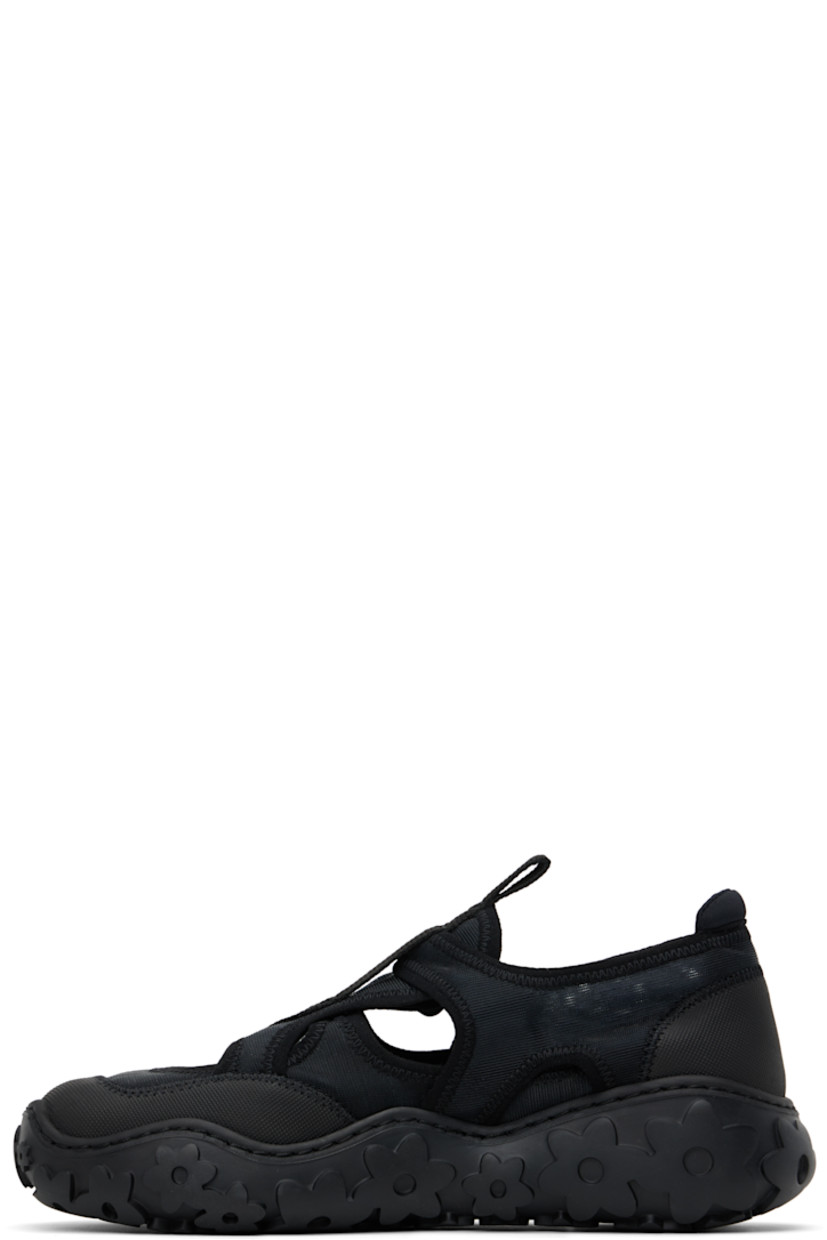 Low-top semi-sheer mesh sneakers in black.

· Positive Luxury Butterfly Mark-certified
· Cutouts and rubberized trim throughout 
· Square toe 
· Pull-loop at tongue
· Padded collar
· Velcro fastening at outer side
· Logo patch at microfibre footbed  
· Floral pattern embossed at rubber sole 

Supplier color: Black