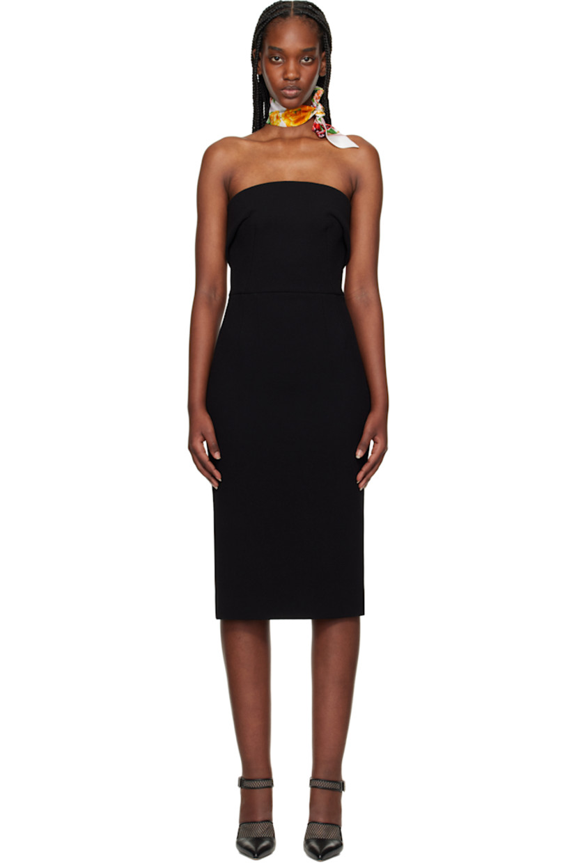 Wool crêpe midi dress.

· Straight neck
· Darts at chest 
· Tucks and zip closure at back 
· Central vent at back hem
· Full stretch silk satin lining 

Supplier color: Nero