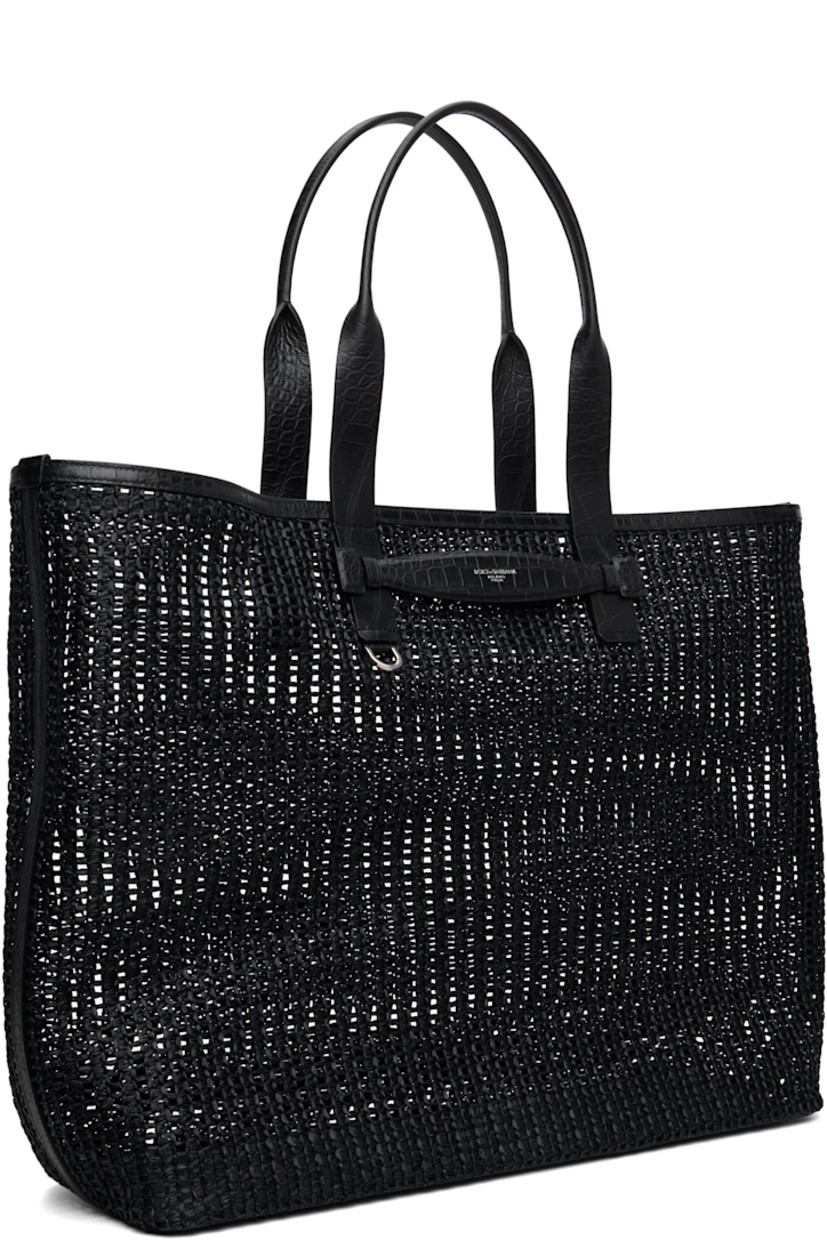 Woven tote.

· Croc-embossed calfskin trim throughout
· Fixed shoulder straps
· Logo stamp and D-ring at face
· H16.75" x W23.5" x D5.75"

Supplier color: Nero/Nero