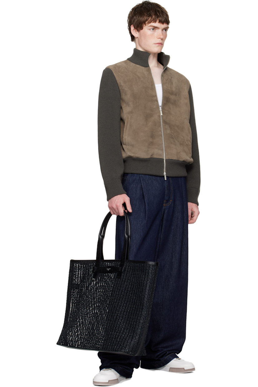 Woven tote.

· Croc-embossed calfskin trim throughout
· Fixed shoulder straps
· Logo stamp and D-ring at face
· H16.75" x W23.5" x D5.75"

Supplier color: Nero/Nero
