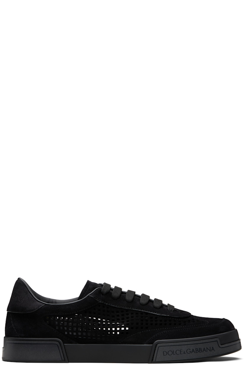 Low-top calfskin suede sneakers.

· Perforations throughout 
· Lace-up closure
· Padded tongue and collar
· Logo embossed at tongue and heel tab
· Lambskin and goatskin lining
· Logo embossed at midsole 
· Treaded rubber sole 

Supplier color: Black