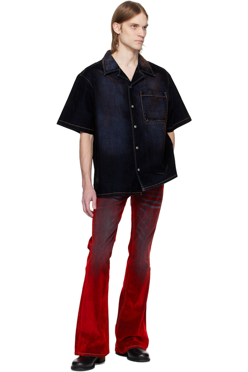 Flocked stretch denim shirt. Fading throughout.

· Open spread collar
· Press-stud closure
· Patch pocket
· Vented side seams
· Logo-engraved antiqued silver-tone hardware
· Contrast stitching in tan

Supplier color: Di niro black