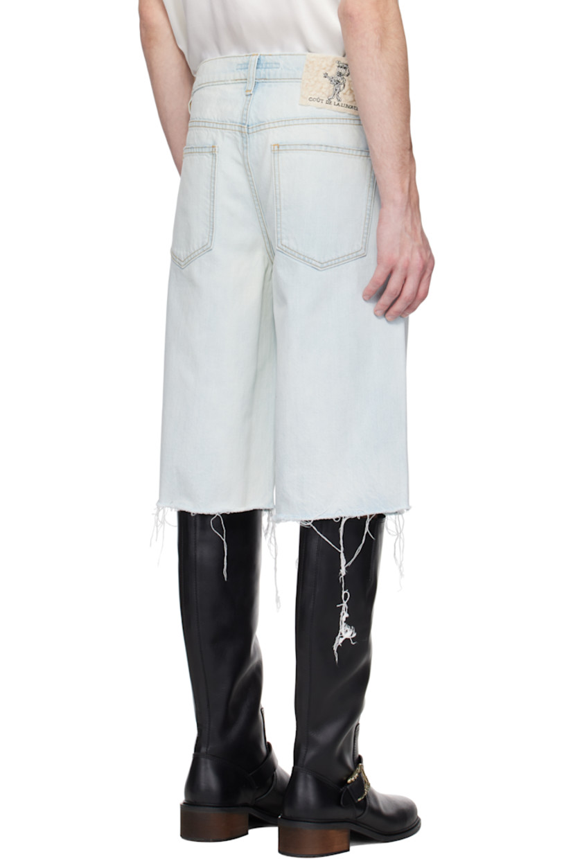 Non-stretch denim shorts. Fading and distressing throughout.

· Belt loops
· Five-pocket styling
· Button fly
· Topstitching at legs
· Frayed edge at cuffs
· Sherpa fleece logo patch at back waistband
· Logo-engraved antiqued silver-tone hardware
· Contrast stitching in tan

Supplier color: Thames wash