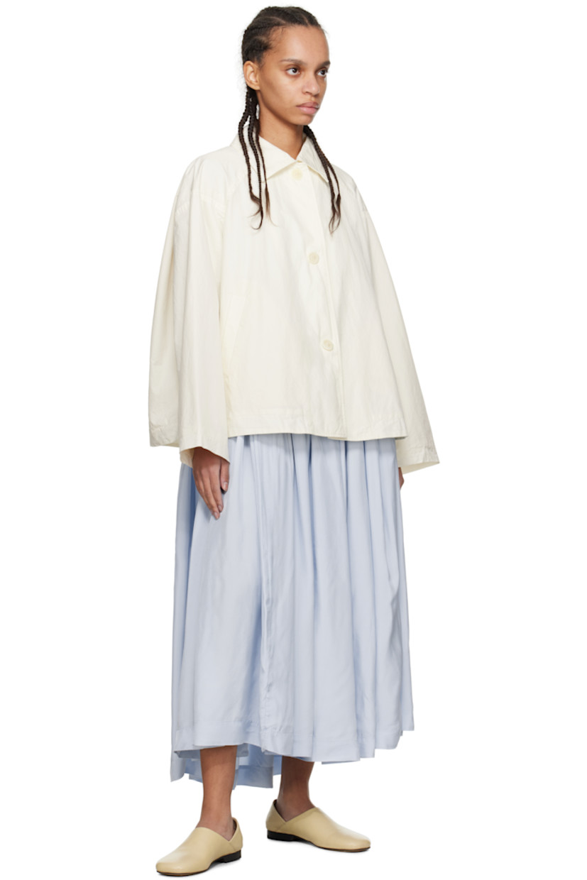 Relaxed-fit textured cotton broadcloth jacket. 

· Garment-washed
· Spread collar
· Button closure
· Welt pockets
· Raglan sleeves
· Darts at back collar
· Full textured poplin lining
· Corozo hardware

Supplier color: Off-white