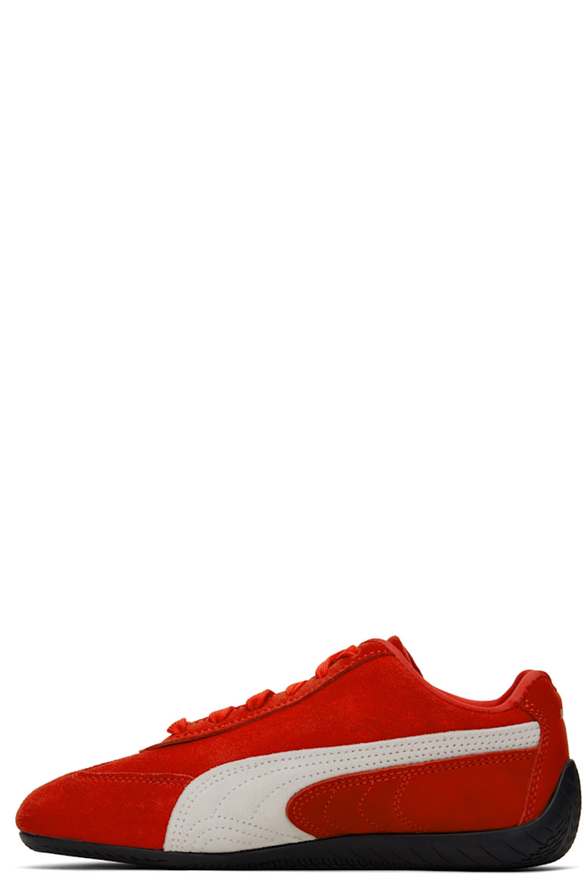 Low-top LWG-certified suede sneakers in red and white. 

· Logo embroidered at toe
· Lace-up closure
· Logo stamp at padded tongue
· Padded collar
· Logo stamp at outer side and heel tab
· Formstrip at sides
· Cushioned OrthoLite® footbed
· Mesh lining
· Treaded rubber sole

Supplier color: All time red/White