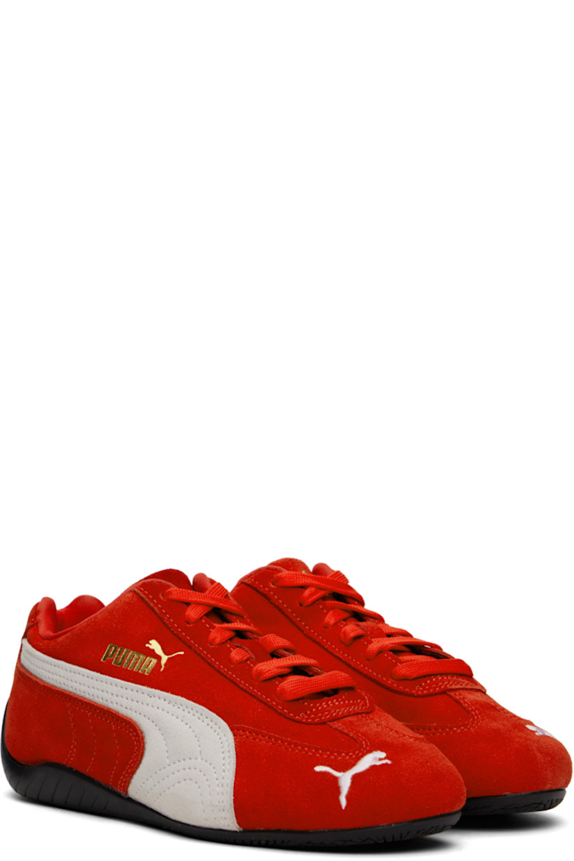 Low-top LWG-certified suede sneakers in red and white. 

· Logo embroidered at toe
· Lace-up closure
· Logo stamp at padded tongue
· Padded collar
· Logo stamp at outer side and heel tab
· Formstrip at sides
· Cushioned OrthoLite® footbed
· Mesh lining
· Treaded rubber sole

Supplier color: All time red/White