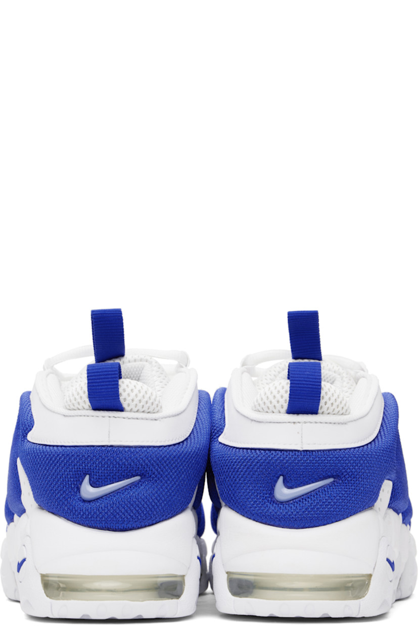Mid-top buffed leather and mesh sneakers in white and blue.

· Perforations throughout
· Swoosh embroidered at toe
· Lace-up closure
· Rubberized Swoosh at padded tongue
· Pull-loop at tongue and heel tab
· Padded collar
· Padded logo appliqués at sides
· Mesh lining
· Swoosh embossed at outer midsole
· Air Max units at foam rubber midsole
· Treaded rubber sole

Please note that this item may be shipped only within North America.

Supplier color: White/Hyper royal/Psychic blue