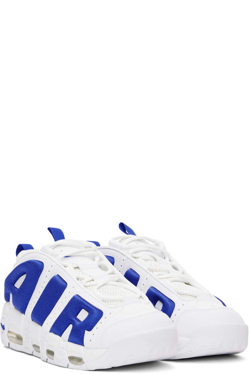 Mid-top buffed leather and mesh sneakers in white and blue.

· Perforations throughout
· Swoosh embroidered at toe
· Lace-up closure
· Rubberized Swoosh at padded tongue
· Pull-loop at tongue and heel tab
· Padded collar
· Padded logo appliqués at sides
· Mesh lining
· Swoosh embossed at outer midsole
· Air Max units at foam rubber midsole
· Treaded rubber sole

Please note that this item may be shipped only within North America.

Supplier color: White/Hyper royal/Psychic blue