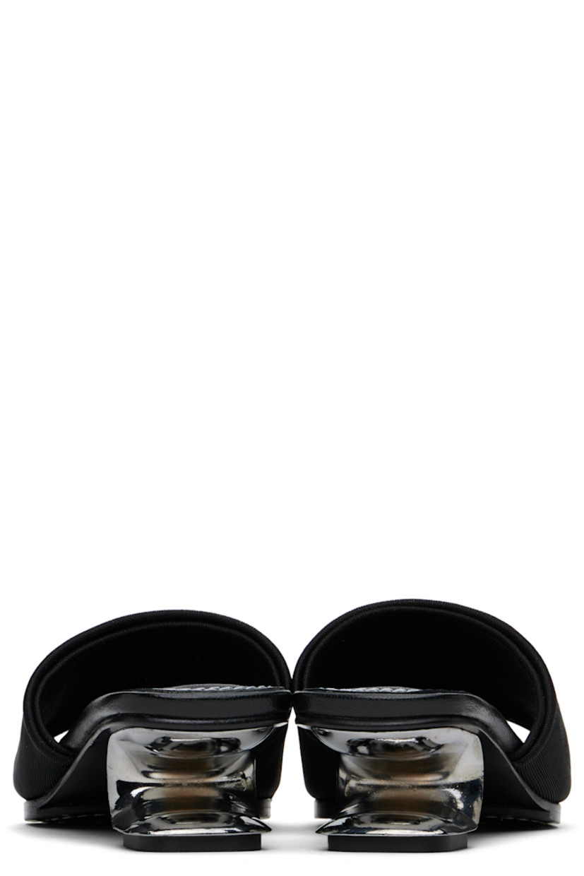 Handcrafted mesh heeled sandals in black. 

· Open square toe
· Logo printed at padded leather footbed
· Sculptural metal kitten heel with rubber injection
· Polished leather sole
· Heel: H1.5"

Supplier color: Black