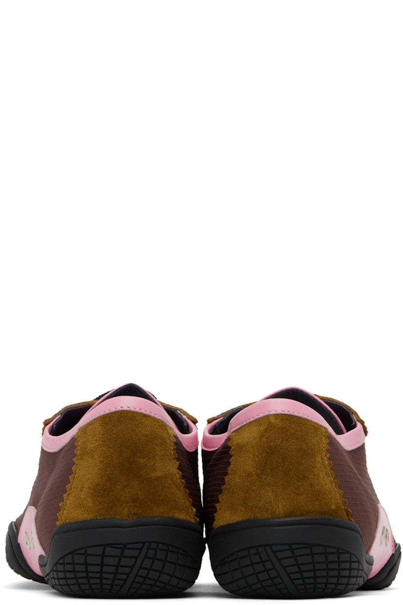 Handcrafted low-top ripstop and suede sneakers in burgundy and tan.

· Serrated edges throughout
· Lace-up closure
· Buffed leather trim in pink at collar and sides
· Eyelets at sides
· Grained leather lining
· Treaded rubber sole

Supplier color: Brown